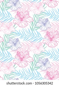 Hand drawn doodle tropical leaves pattern