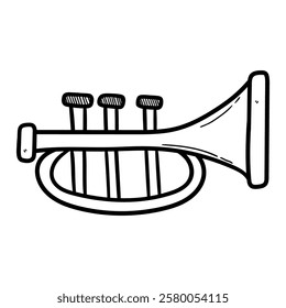 Hand drawn doodle trumpet isolated on white background. Vector illustration.