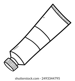 Hand drawn doodle of a tube of cream, cosmetics or paint isolated on a white background. Vector illustration.