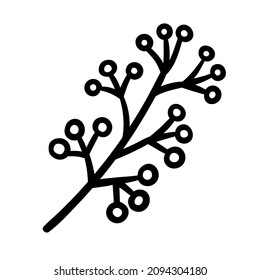 hand drawn doodle twig with berries. vector isolated cartoon illustration. line print, tattoo, sticker, plant, branch