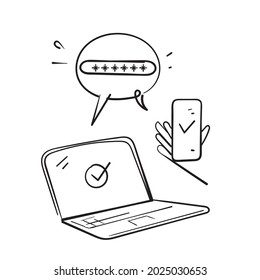 Hand Drawn Doodle Two Factor Authentication And Verification Illustration Vector Isolated