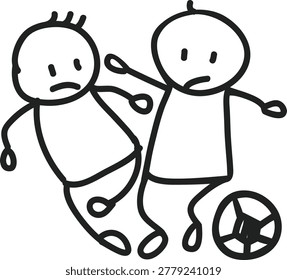 Hand drawn doodle of two players competing for the ball during a football match