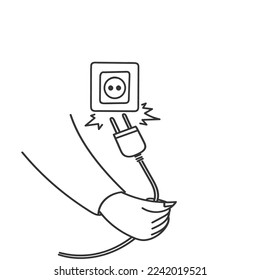 hand drawn doodle unplug the power plug illustration vector