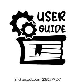 Hand drawn doodle user guide icon isolated on white background. Simple vector web app settings sign. Guidebook manual and gears.