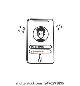 Dibujado a mano Doodle Nombre de usuario Barra de Contraseña Forma de la barra de autenticación Ilustración