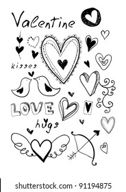 Hand drawn doodle Valentine's elements. May be used as foiling for different printings or a background.