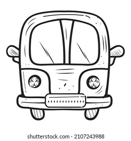 Hand Drawn Doodle Van Camper In Cartoon Style, Coloring