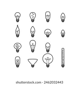 Hand Drawn Doodle variety of Edison or filament light bulb.