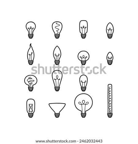 Hand Drawn Doodle variety of Edison or filament light bulb.