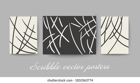 Handgezeichnete Doodle verschiedenen Formen. Scribble Vektorplakate.
