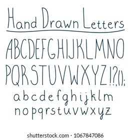 Hand drawn doodle vector alphabet isolated on white background. 