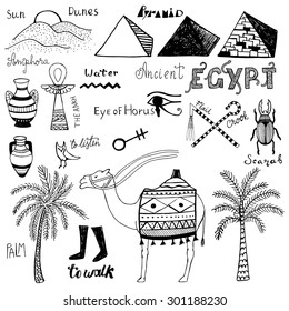 Hand drawn doodle vector ancient egypt elements