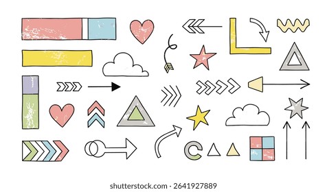 Hand Drawn Doodle Vector Arrows Hearts Stars And Clouds Collection