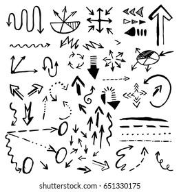 Hand drawn doodle vector arrows icons set isolated on white background