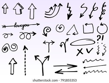 Hand drawn doodle vector arrows.
