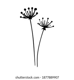 Rama vectorial de doodle dibujado a mano para afiches, tarjetas de felicitación, web, ropa, papel envolvente. Elemento de silueta floral aislado sobre fondo blanco.