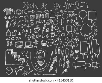 Hand drawn doodle vector business icon set on Chalkboard