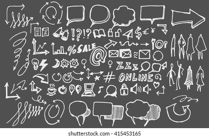 Hand drawn doodle vector business icon set on Chalkboard