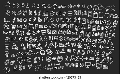 Hand drawn doodle vector business icon set on Chalkboard