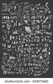 Hand drawn doodle vector business icon set on Chalkboard