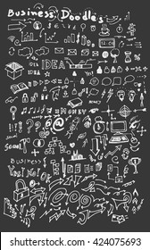 Hand drawn doodle vector business icon set on Chalkboard
