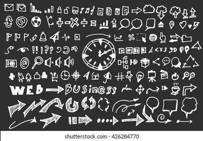 Hand drawn doodle vector business icon set on Chalkboard