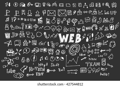 Hand drawn doodle vector business icon set on Chalkboard
