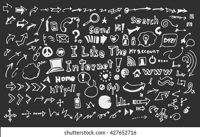 Hand drawn doodle vector business icon set on Chalkboard
