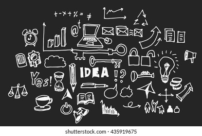 Hand drawn doodle vector business icon set on Chalkboard
