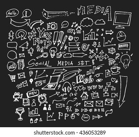 Hand drawn doodle vector business icon set on Chalkboard