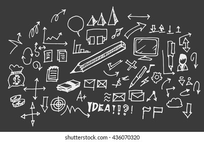 Hand drawn doodle vector business icon set on Chalkboard