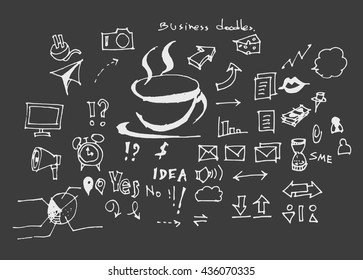 Hand drawn doodle vector business icon set on Chalkboard