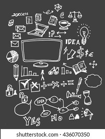 Hand drawn doodle vector business icon set on Chalkboard
