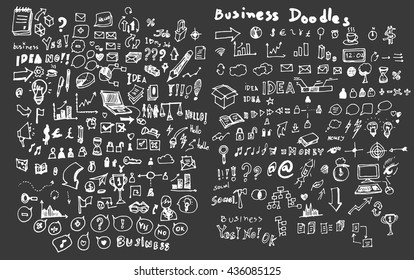 Hand drawn doodle vector business icon set on Chalkboard