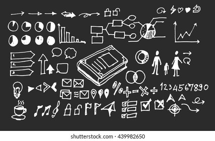 Hand drawn doodle vector business icon set on Chalkboard