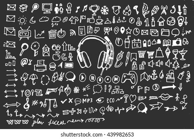 Hand drawn doodle vector business icon set on Chalkboard