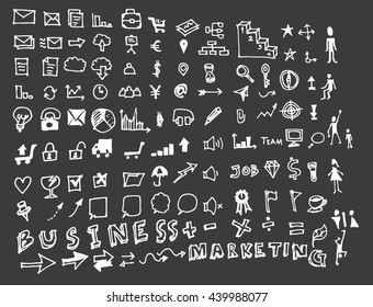 Hand drawn doodle vector business icon set on Chalkboard
