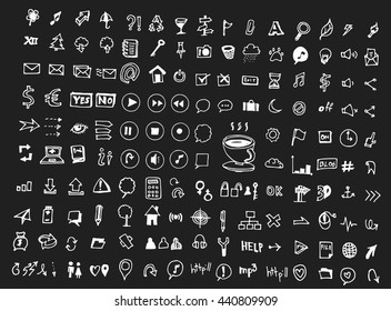 Hand drawn doodle vector business icon set on Chalkboard