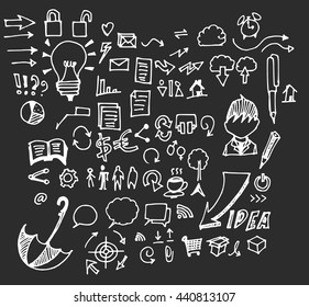Hand drawn doodle vector business icon set on Chalkboard