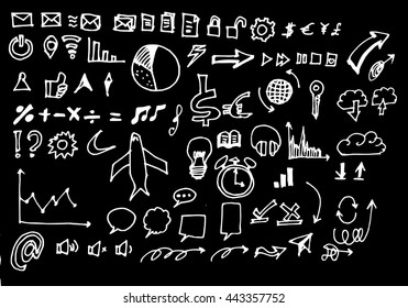 Hand drawn doodle vector business icon set on Chalkboard
