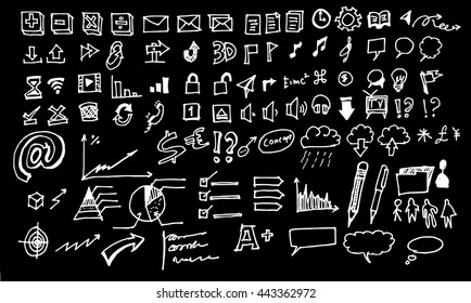 Hand drawn doodle vector business icon set on Chalkboard
