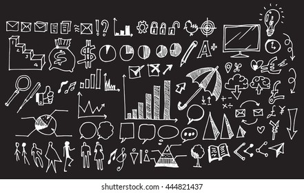 Hand drawn doodle vector business icon set on Chalkboard
