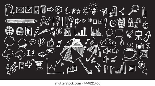 Hand drawn doodle vector business icon set on Chalkboard