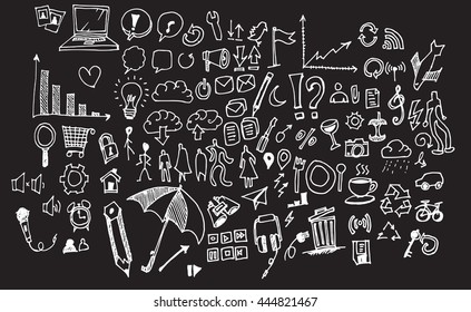 Hand drawn doodle vector business icon set on Chalkboard