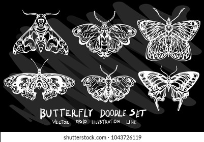 Hand drawn doodle vector butterfly set on Chalkboard