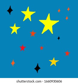 hand drawn doodle vector cartoon star pattern on blue