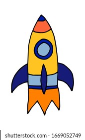 hand drawn doodle vector cartoon sketch cosmic rocket illustration