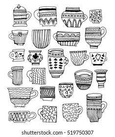 Hand Drawn Doodle Vector Cups Set Stock Vector (Royalty Free) 519750307 ...