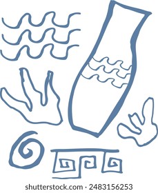 Dibujado a mano Doodle Vector Euro minimalista Abstractas Motivos de arte de tendencia eurosummer lindo Mediterranean sketch fashion