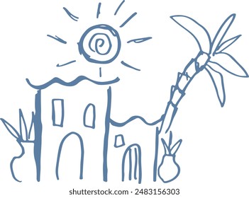 Hand drawn Doodle Vector Euro minimal Abstract Trending art motifs eurosummer cute Mediterranean sketch fashion